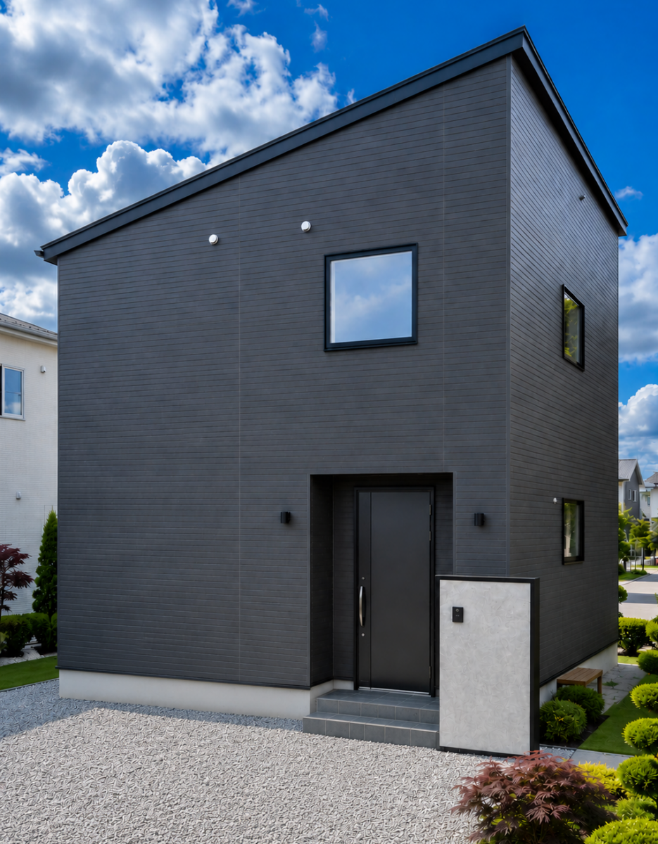 北見市高栄西町モデルハウスの黒い外観