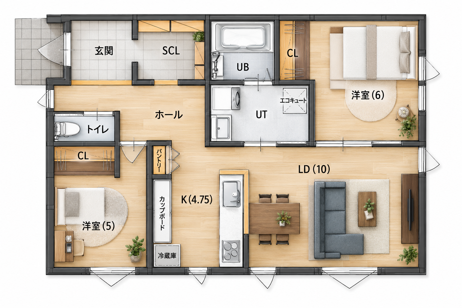 鳥取北の平屋の間取り