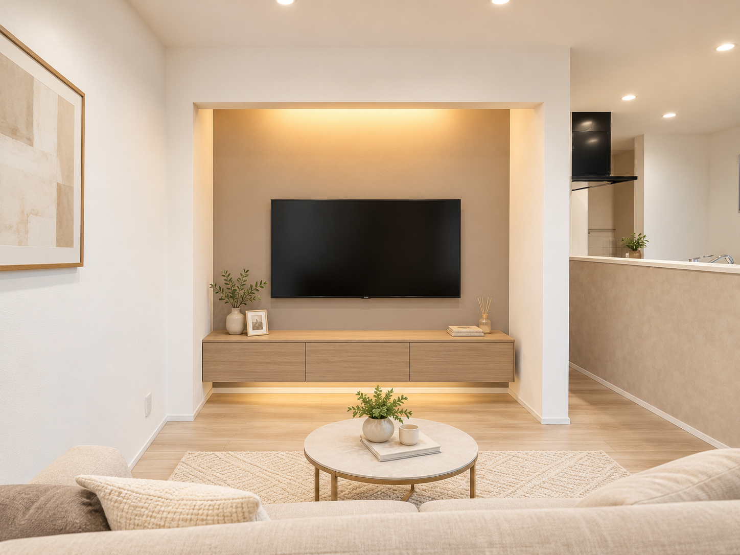 オーナー様邸01 テレビ壁面の間接照明